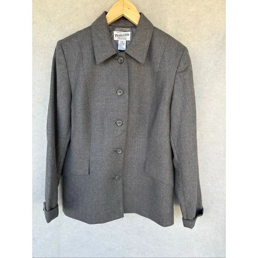 Pendleton Women’s Gray Coat Blazer Size 8 Made in USA 100% Virgin Wool Jacket